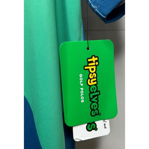 NWT Tipsy Elves Men's Small Green Blue Birdie Little Secrets‎ Golf Polo Stretch - Picture 7 of 8